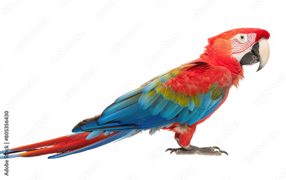 Vibrant Scarlet and Azure Macaw isolated on Transparent background.