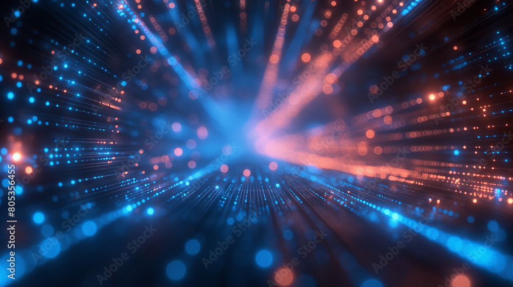 Fototapeta premium abstract defocused blue neon background with light trails and bokeh. 