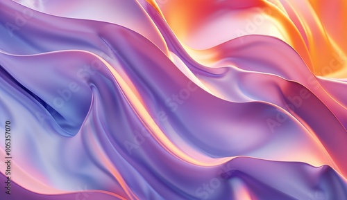 An elegant abstract representation of fluid silk texture in purple and orange, indicating luxurious and ethereal qualities