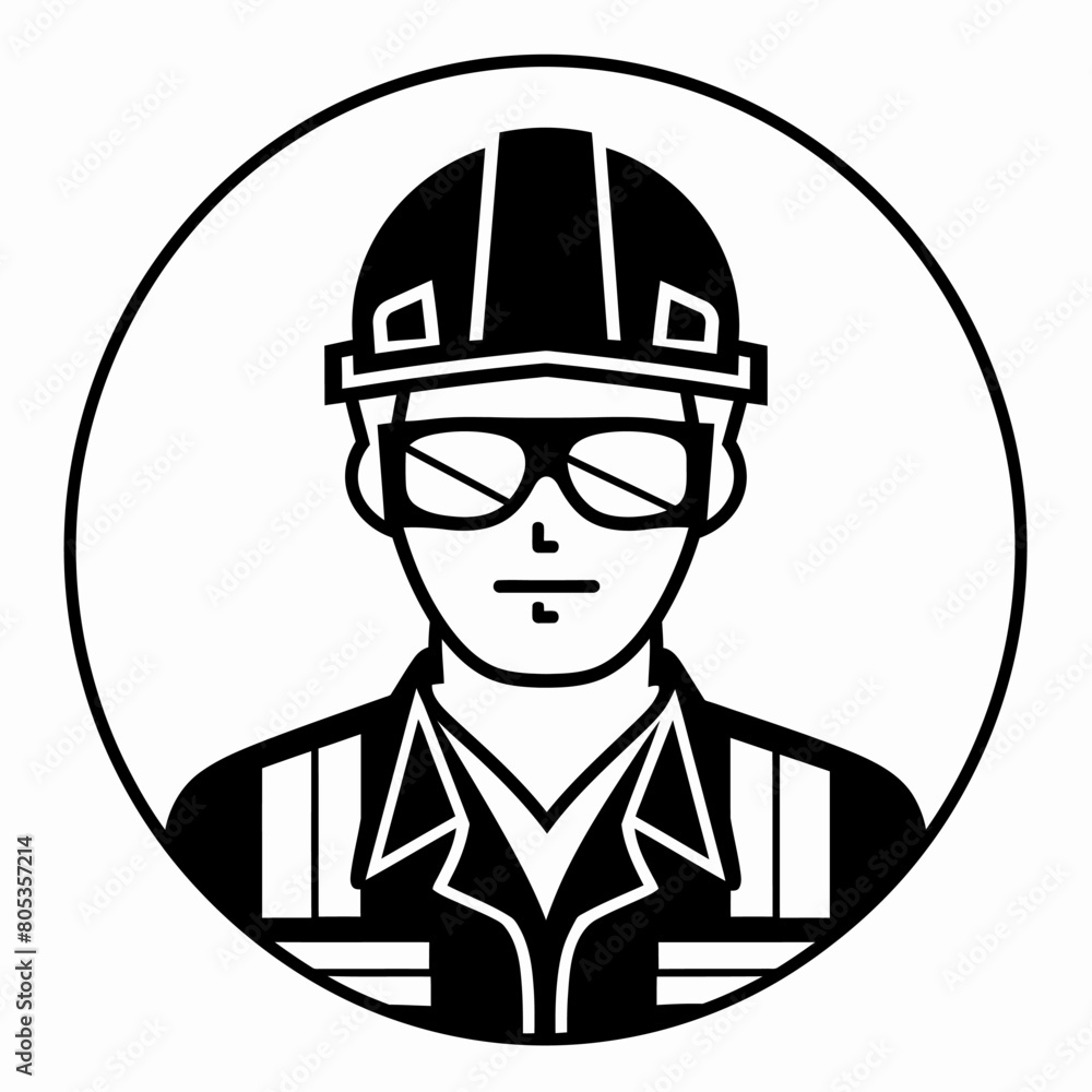 Engineer icon UI design black round frame flat linear vector icon whte background Engineer icon UI design black round frame flat linear vector icon whte background