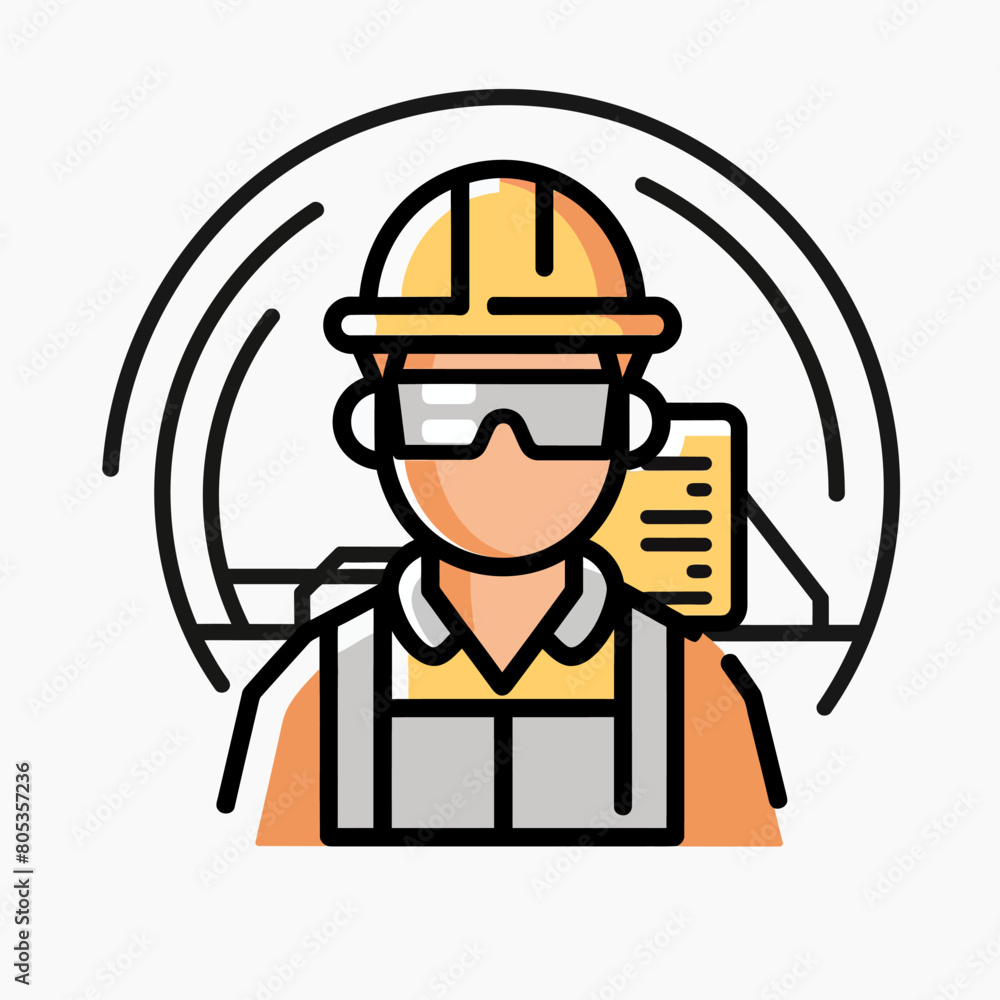 Engineer icon UI design black round frame flat linear vector icon whte background