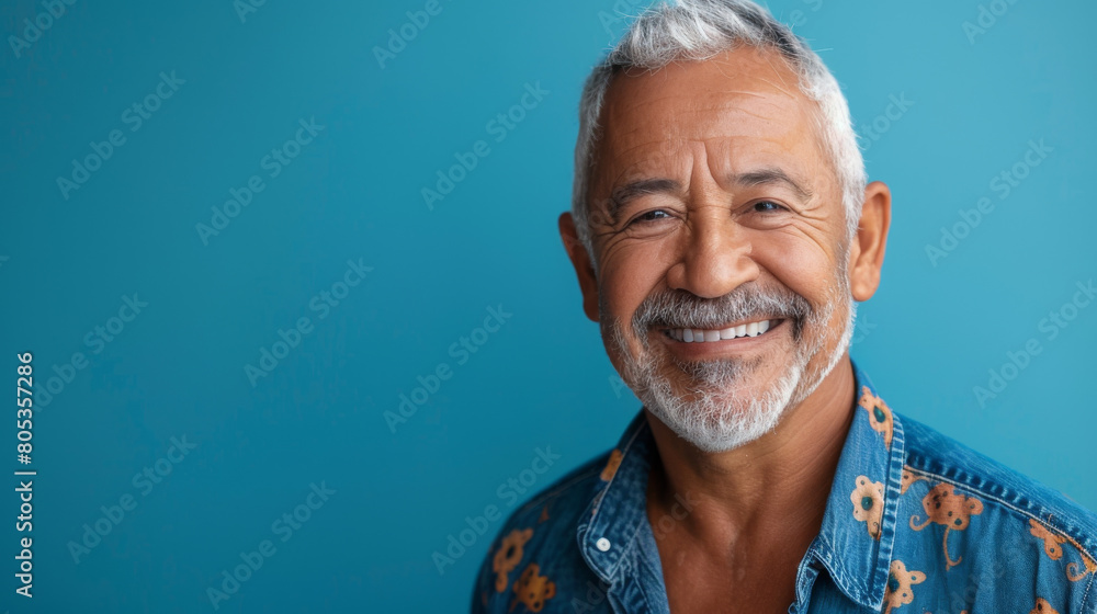 Obraz premium A man with a beard and gray hair is smiling