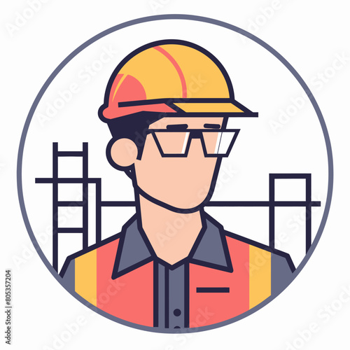 Engineer icon UI design black round frame flat linear vector icon whte background