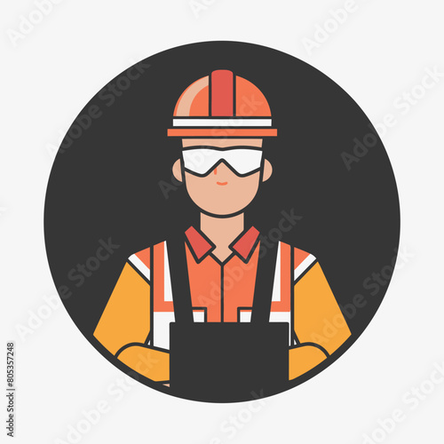 Engineer icon UI design black round frame flat linear vector icon whte background