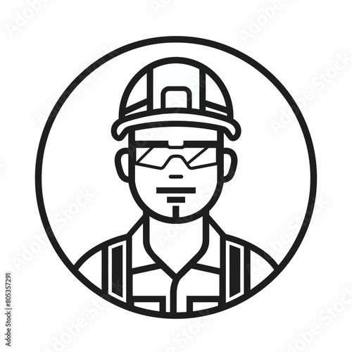 Engineer icon UI design black round frame flat linear vector icon whte background