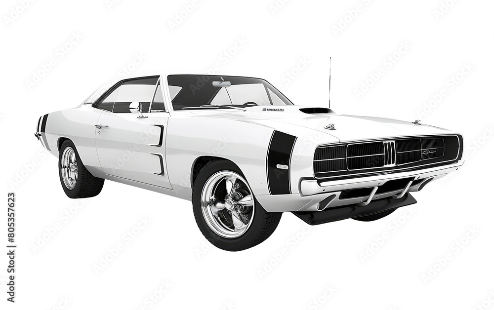Dynamic American Muscle Vehicle in White isolated on Transparent background.