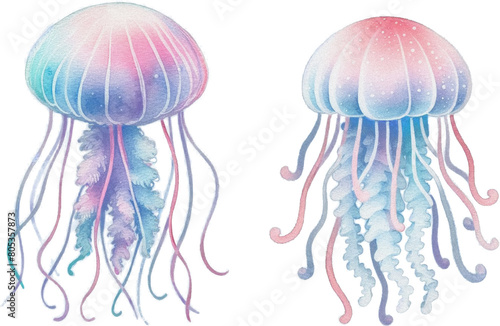 Watercolor jellyfish pastel clipart, transparent background, PNG