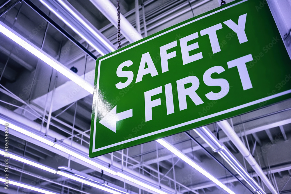 Fototapeta premium Safety sign hanging on the above