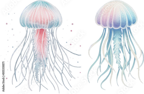 Watercolor jellyfish pastel clipart, transparent background, PNG