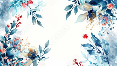 A creative watercolor template of festive floral frame envelops a readytouse card that exudes charm and elegance photo