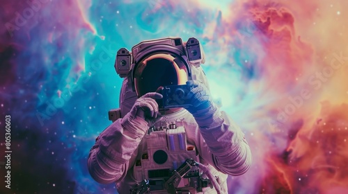 astronaut taking photos in space photo
