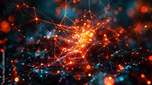 Digital network web, eyelevel, futuristic lines intertwining, sharp focus, fiber optic innovation