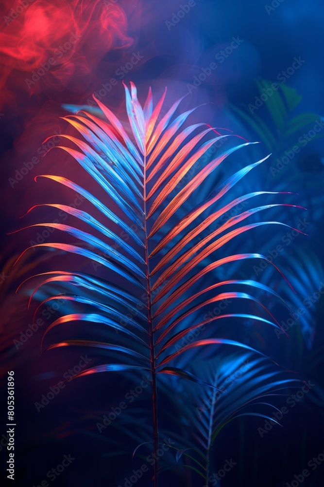 tropical palm leaves with neon lights. summer and summer concept. tropical palm leaves with neon lights. summer and summer concept.