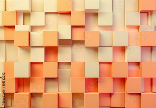 This visually striking image features three-dimensional cubes in various shades of orange and beige, giving the impression of a modern digital wall