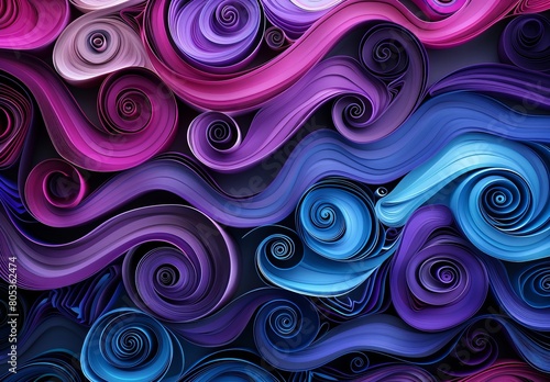 This digitally created image shows vibrant swirling patterns with a mix of pink, purple, and blue hues photo