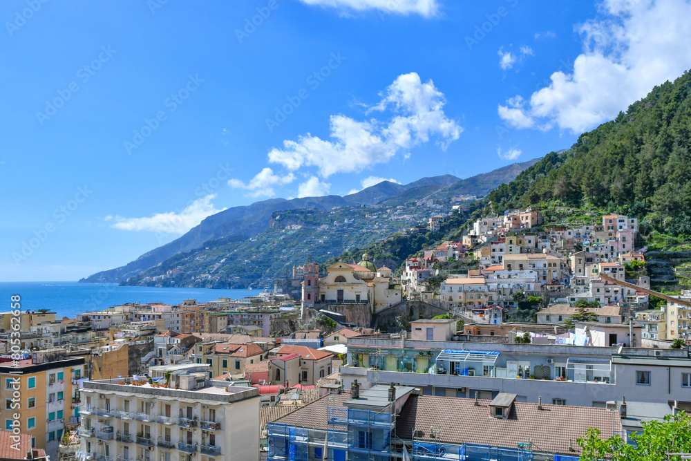 View of a town on the Amalfi coast in Italy.