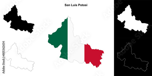 San Luis Potosi state outline map set photo