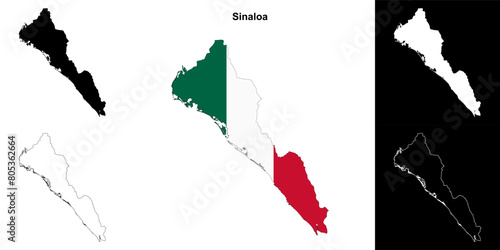 Sinaloa state outline map set
