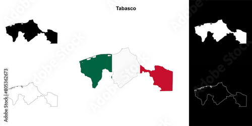 Tabasco state outline map set