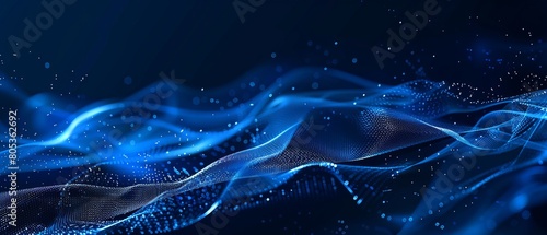 The abstract dark blue background with light dots forms a visually striking digital representation of connection and technology