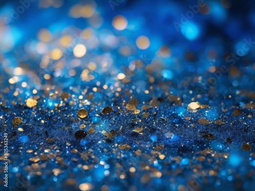 background of abstract glitter lights. blue  gold and black. de focused. 