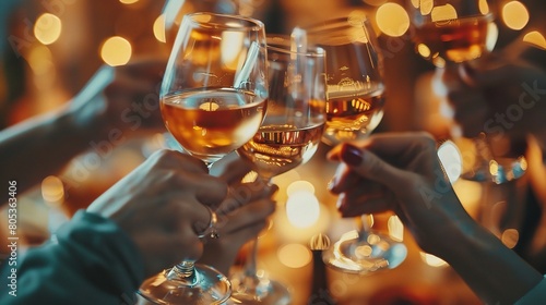 Cheers moment as friends raise their glasses in a toast during a celebratory gathering
