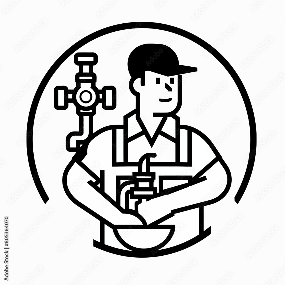 Plumber icon UI design black round frame flat linear vector icon whte background