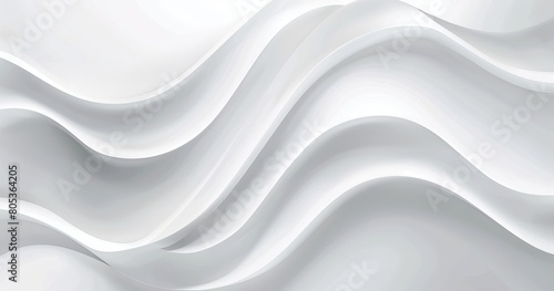 This image shows a 3D white wave texture, conveying a serene, modern, and clean design aesthetic