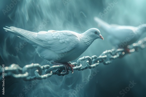 White doves in chains, for freedom day, peace day or juneteenth