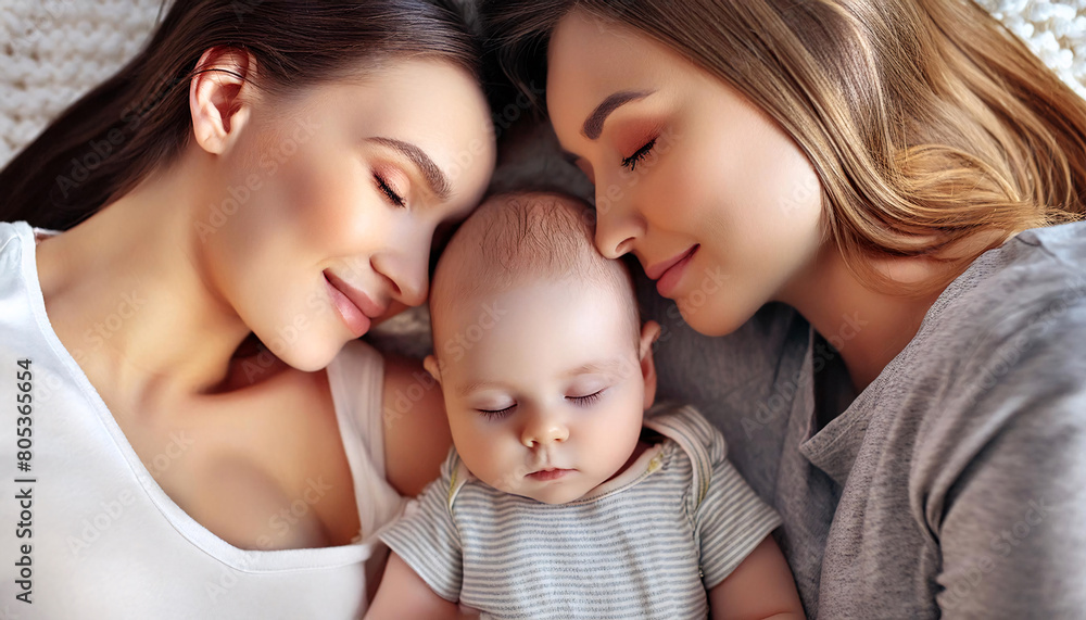 A serene portrait of two women with their happy, peaceful, and calm babies. A serene portrait of two women with their happy, peaceful, and calm babies.
