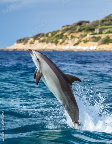 Close-up of dolphins jumping out of deep blue sea 