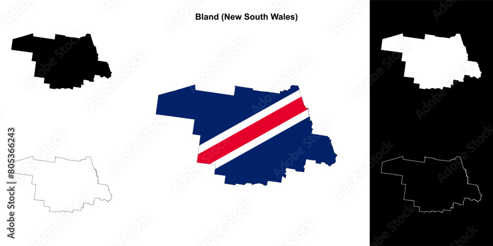 Fototapeta premium Bland (New South Wales) outline map set