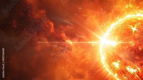massive explosion on the surface of a star, with debris and plasma being ejected into space.