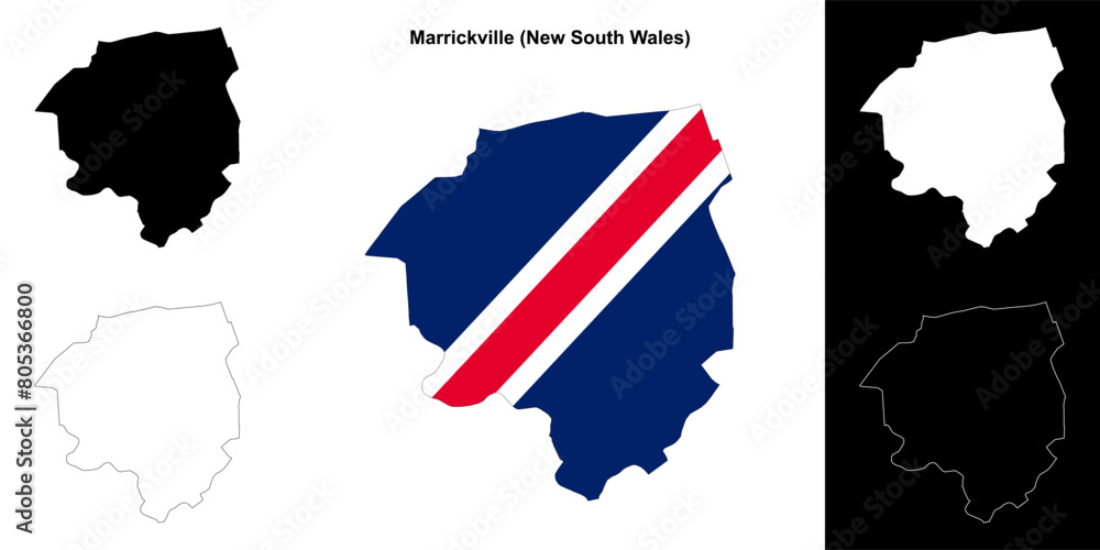 Fototapeta premium Marrickville (New South Wales) outline map set