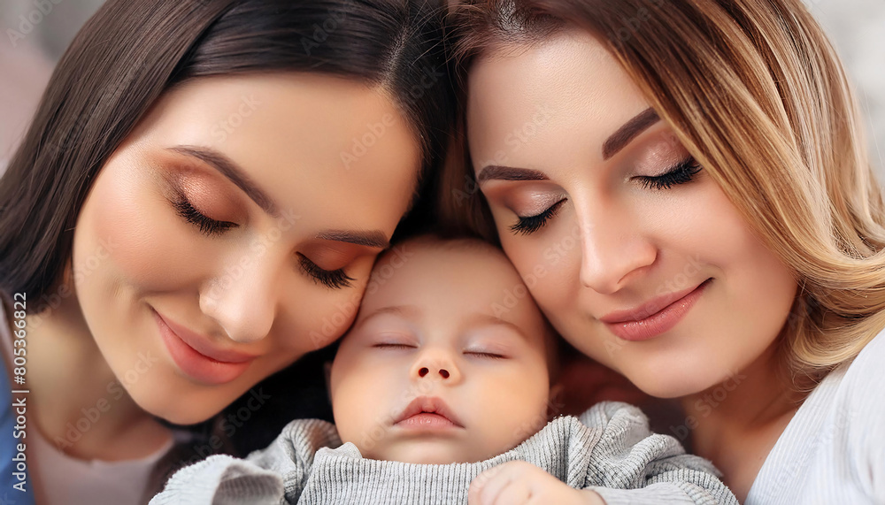 A serene portrait of two women with their happy, peaceful, and calm babies. A serene portrait of two women with their happy, peaceful, and calm babies.
