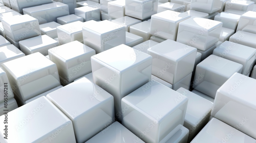 Illustration of white cubes with perspective effects in 3D Illustration of white cubes with perspective effects in 3D