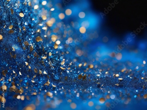 background of abstract glitter lights. blue, gold and black. de focused. 
