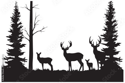 Vector silhouette of forest deer on white background