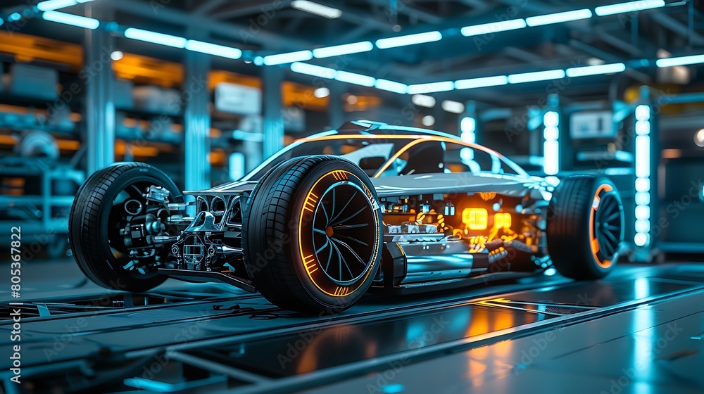 custom made wallpaper toronto digitalFuturistic Electric Sport Car Chassis with Battery Packs - High Performance EV Prototype