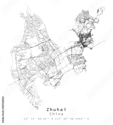Zhuhai,China,Urban detail Streets Roads Map  ,vector element template image
