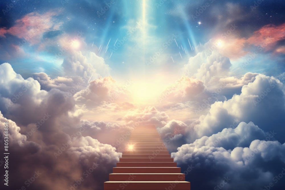 Monumental Stairway to heaven. Paradise light. Generate Ai