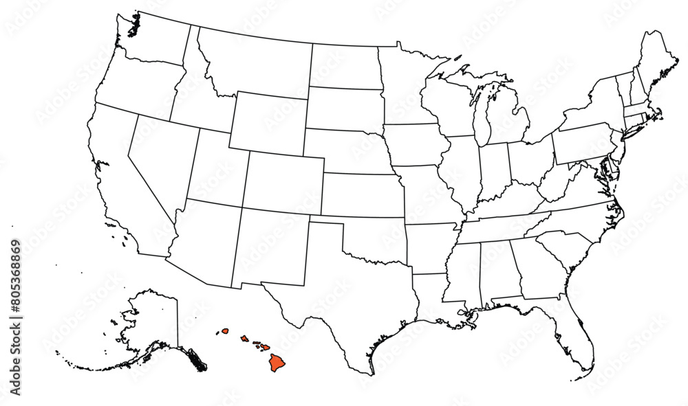 Fototapeta premium The outline of the US map with state borders. The US state of Hawaii