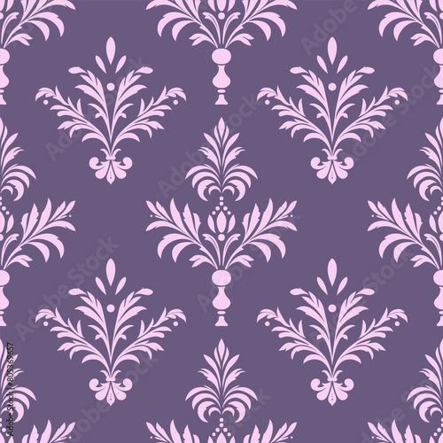 Pink and lavender damask vector seamless pattern. Vintage, paisley elements. Traditional, Turkish motifs. Great for fabric and textile, wallpaper, packaging or any desired idea.