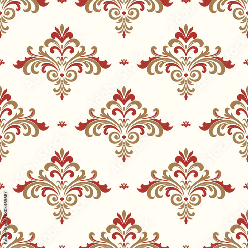 Red, beige and white damask vector seamless pattern. Vintage, paisley elements. Traditional, Turkish motifs. Great for fabric and textile, wallpaper, packaging or any desired idea.