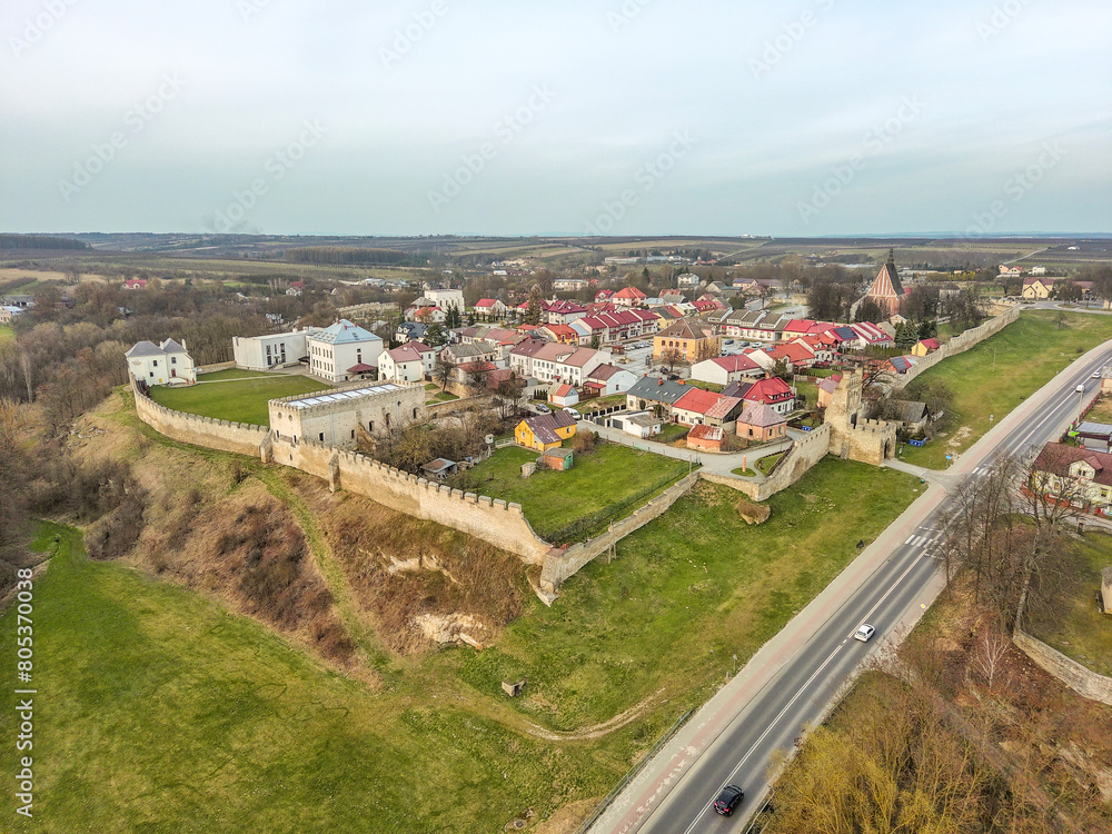 Defensive walls in the town of Szydłów, Poland.