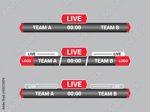 Sport Lower Thirds Template for Scoreboard Broadcast. Set lower thirds for banner Bars.
