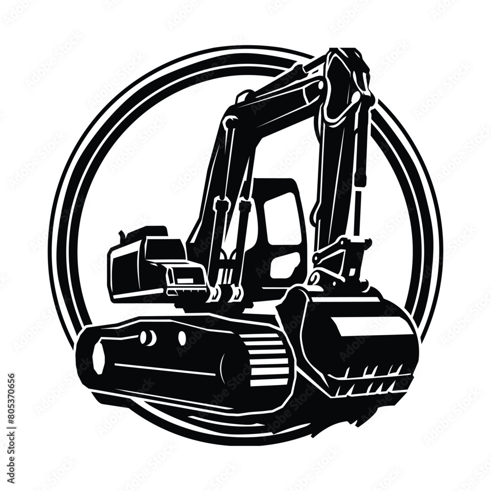 Naklejka premium Simple Excavator Logo Flat Black Vector