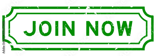 Grunge green join now word rubber seal stamp on white background