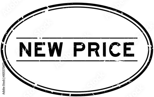 Grunge black new price word oval rubber seal stamp on white background