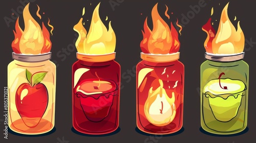 The video shows different shapes of wax candles, each with a fire and flavored paraffin. A modern set of yellow and red candles in glass jars, silver and copper holders, and tealight candles can also